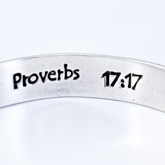 Vintage Sterling Silver 925 Proverbs 17:17 "A Friend Loves" Cuff Bracelet 7.5" - Picture 6 of 9